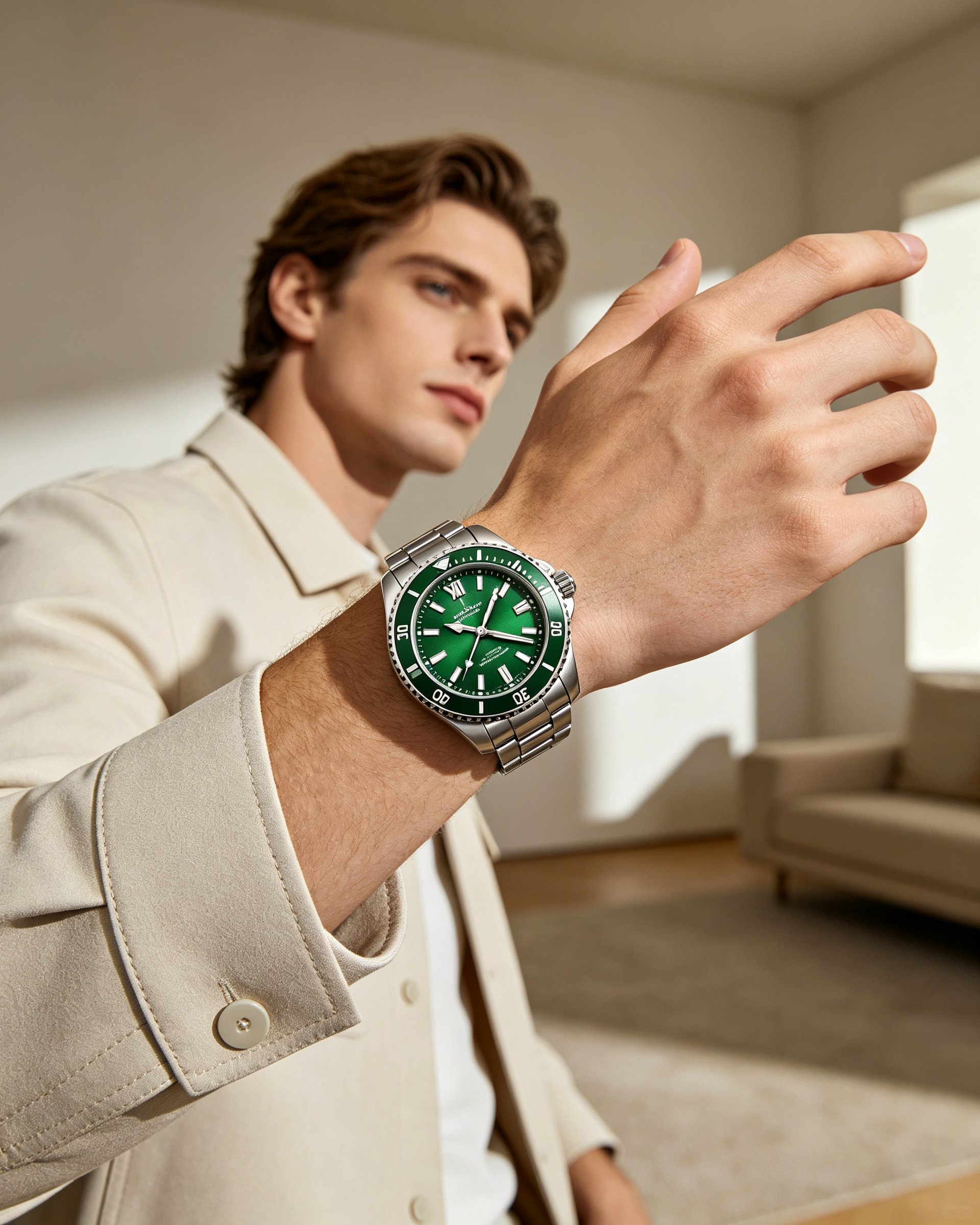 Minimal Neutral Dive Watch – Green Dial
