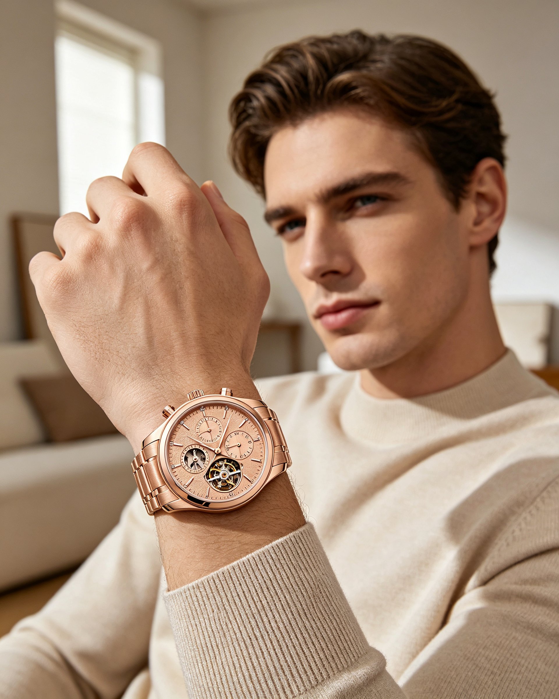 Minimal Neutral Chronograph – Rose Gold