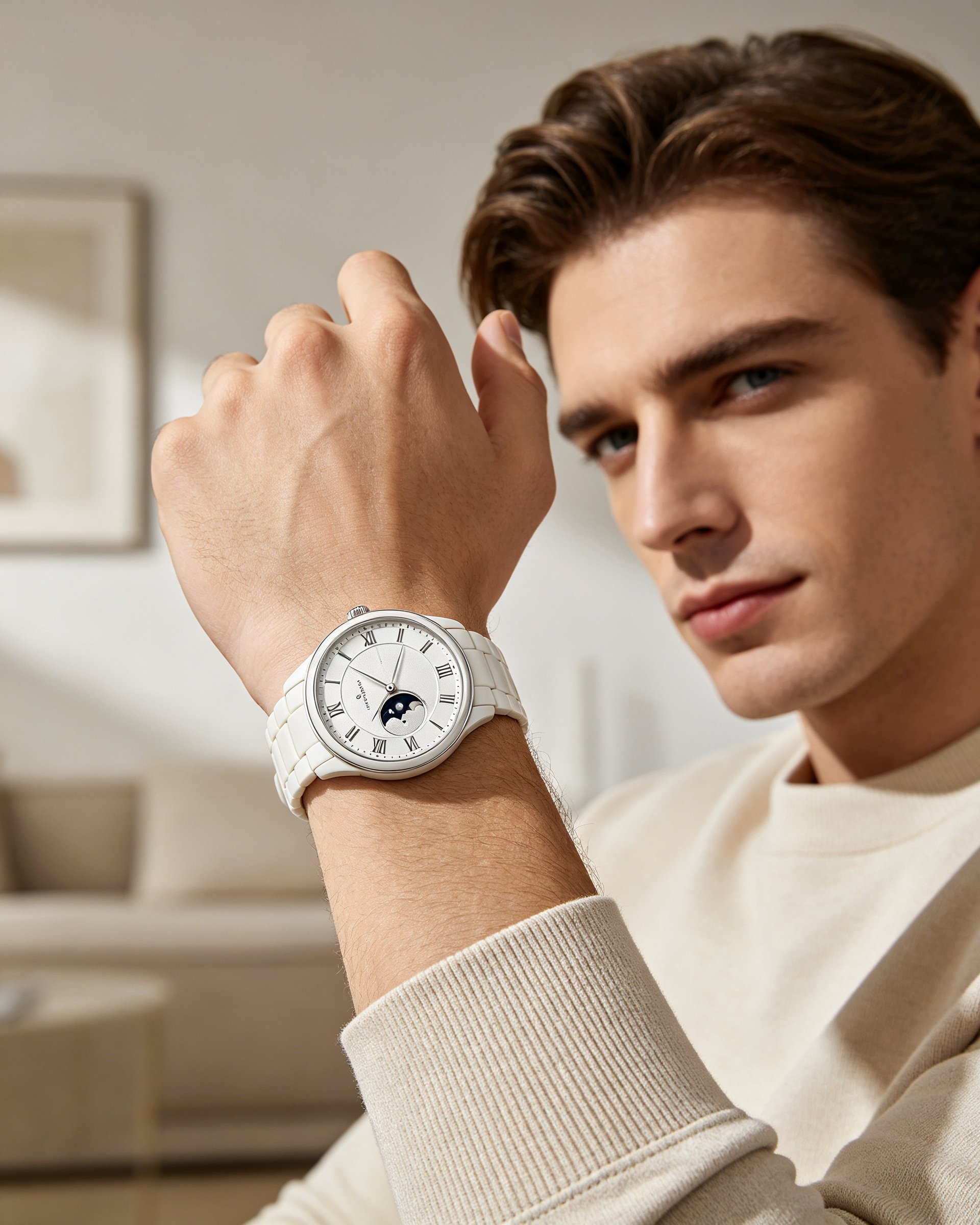 Minimal Neutral Moonphase Watch – Silver White