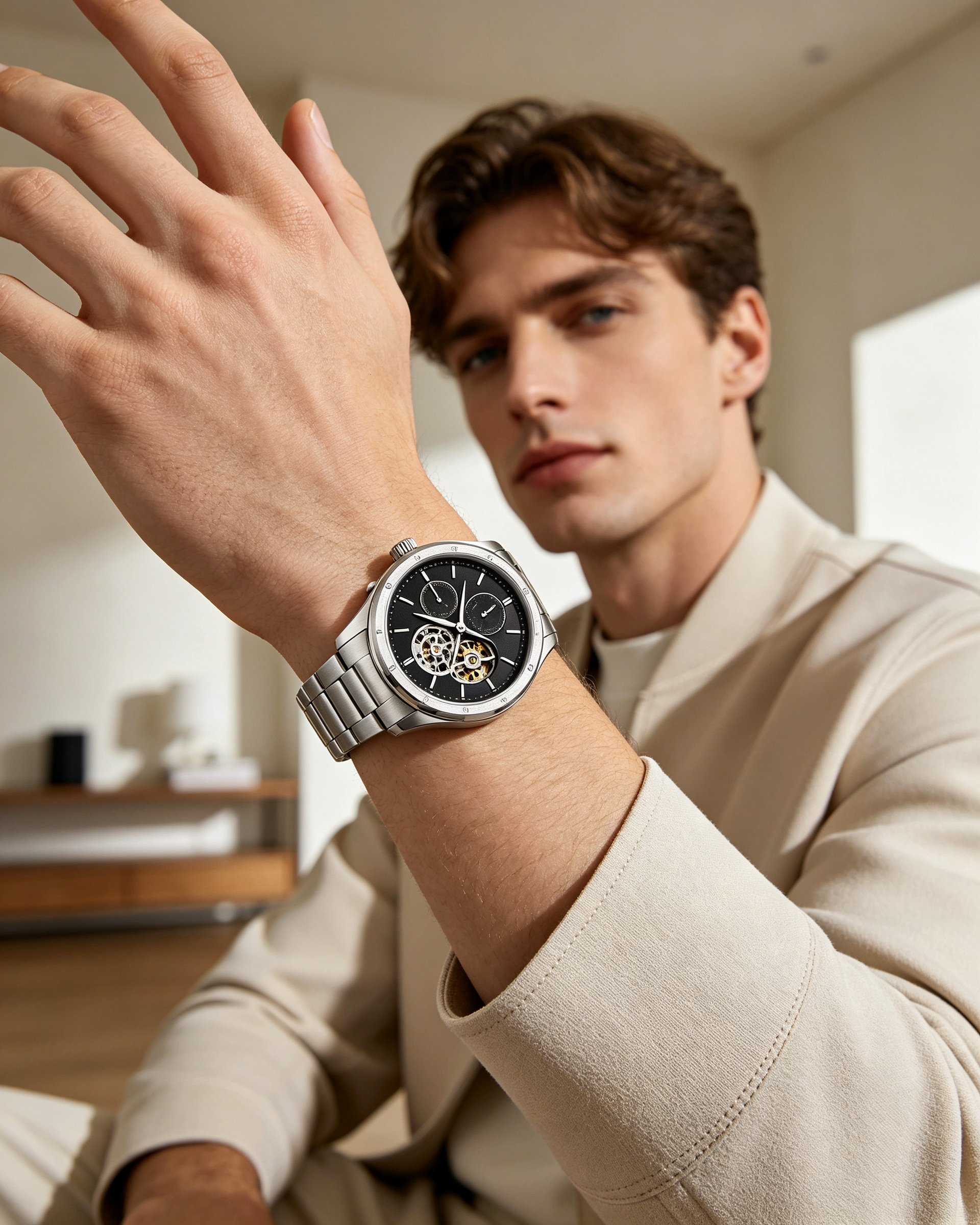 Minimal Neutral Three-hand Watch – Black Dial